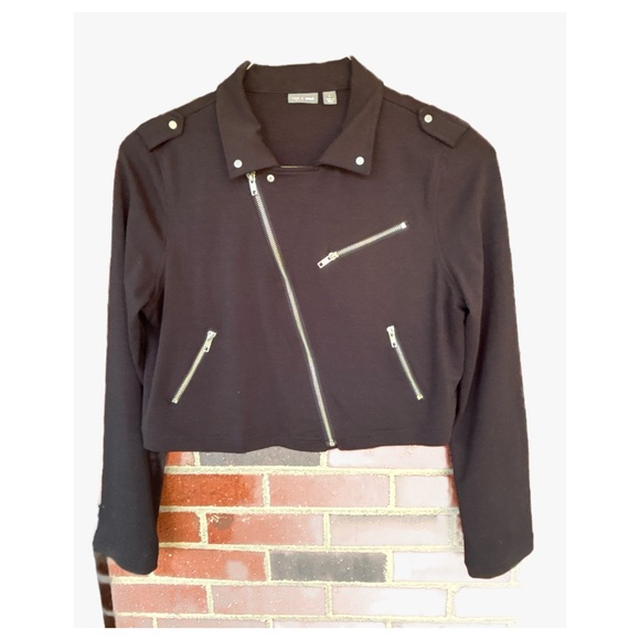 Black Moto cropped knit jacket Womens sz L Apt 9 zippers Stretch Apt 9 Goth Y2K - Picture 6 of 9